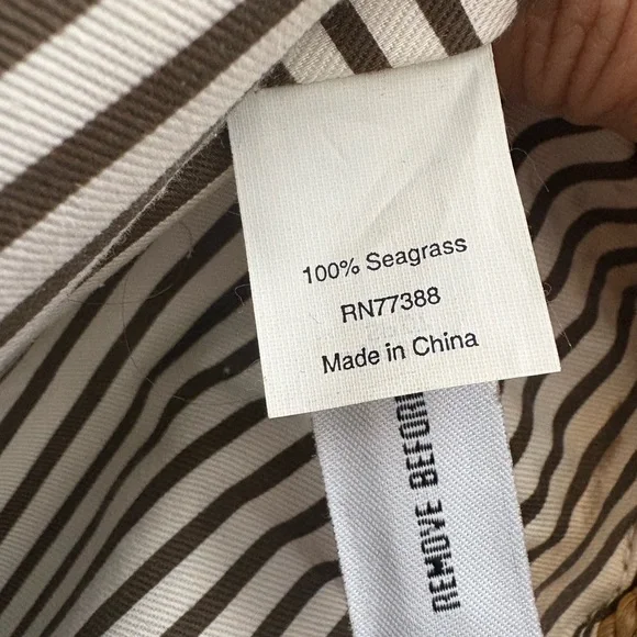 J.Crew Woven Seagrass Tote | Black Leather Handles | Large Beach Vacation Bag - Picture 5 of 6